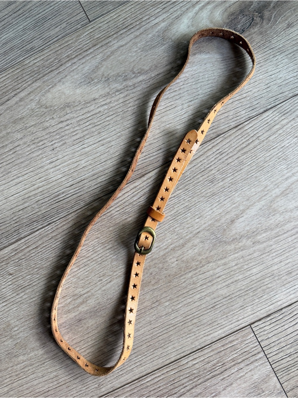 Leather Star-Studded belt brass buckle